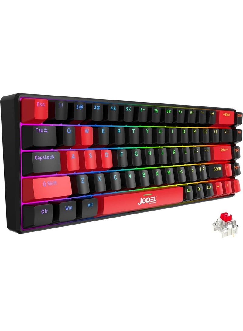 JeDEL KL141 68% Mechanical Gaming Keyboard (Arabic/English) 68 Keys – RED Switch - Rainbow LED Backlit – Double injection key caps Illumination – USB Wired For PC (Black/Red) - Image 4